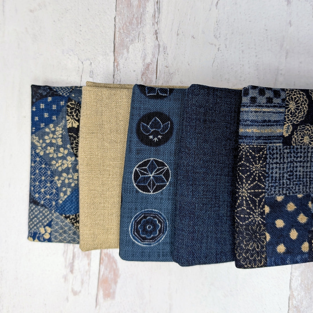 Homespun Rustic Weave Fat Quarter Bundle featuring a curated selection of woven fabrics in rustic and indigo tones, perfect for modern needlework and Japanese craft supplies projects.