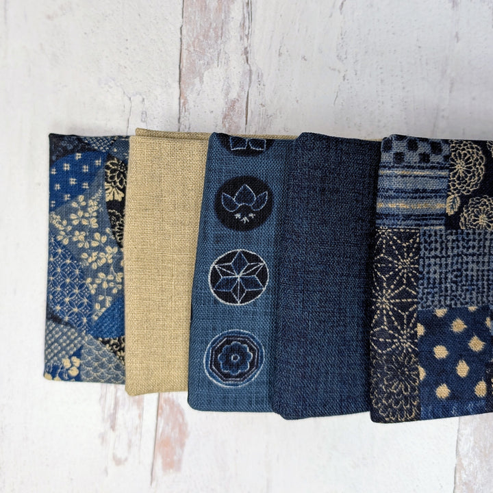 Homespun Rustic Weave Fat Quarter Bundle featuring a curated selection of woven fabrics in rustic and indigo tones, perfect for modern needlework and Japanese craft supplies projects.