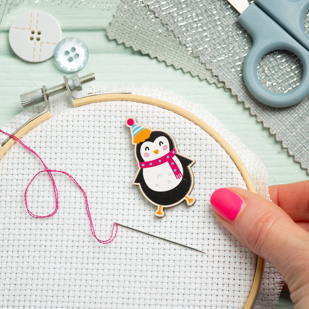 Party Penguin Wooden Needle Minder