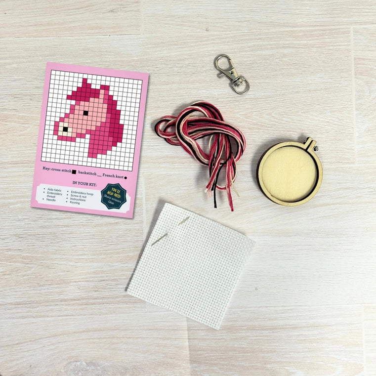 Mini Matchbox Cross Stitch Kit - Pink Pony Club