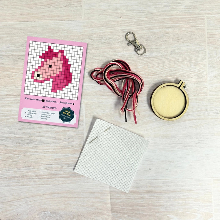 Mini Matchbox Cross Stitch Kit - Pink Pony Club