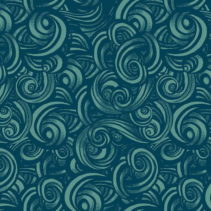 Pattern of swirling lines on a dark blue background