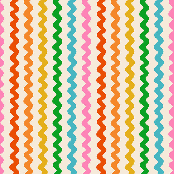 Colorful wavy pattern on a pink background