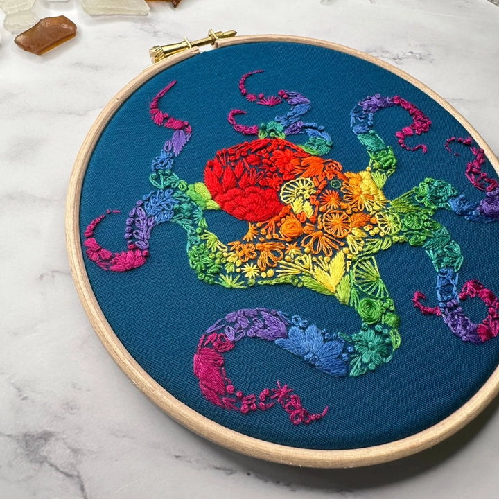 Rainbow Octopus Embroidery Kit