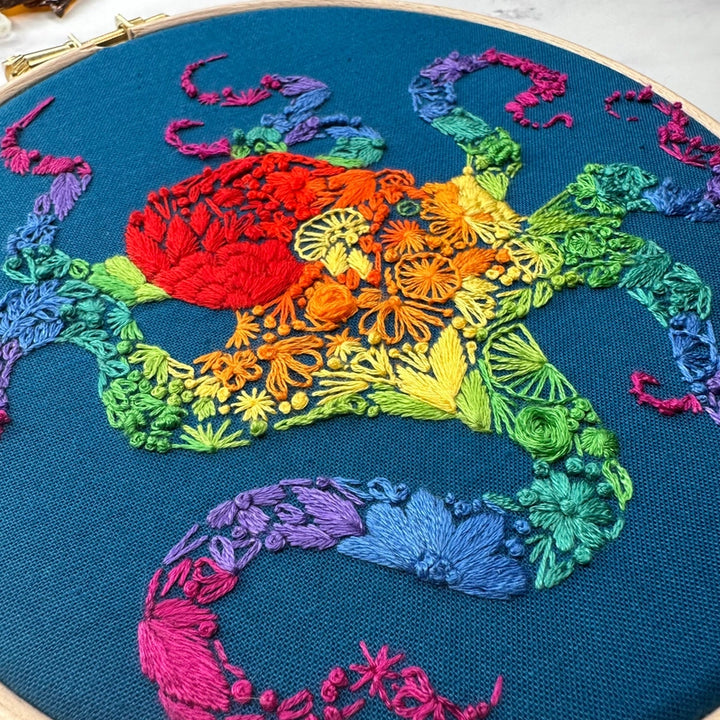 Rainbow Octopus Embroidery Kit