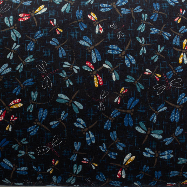 Sevenberry Kasuri : Colorful Dragonflies on Navy (SK33D11)
