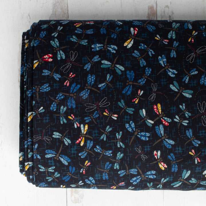 Sevenberry Kasuri : Colorful Dragonflies on Navy (SK33D11)
