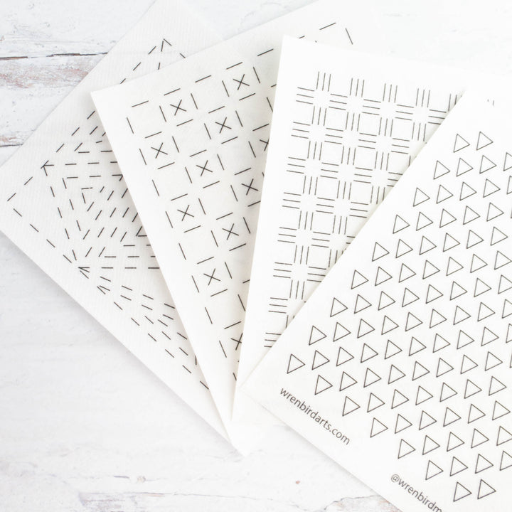 Stick & Stitch Sashiko Mending Patterns - Green Set