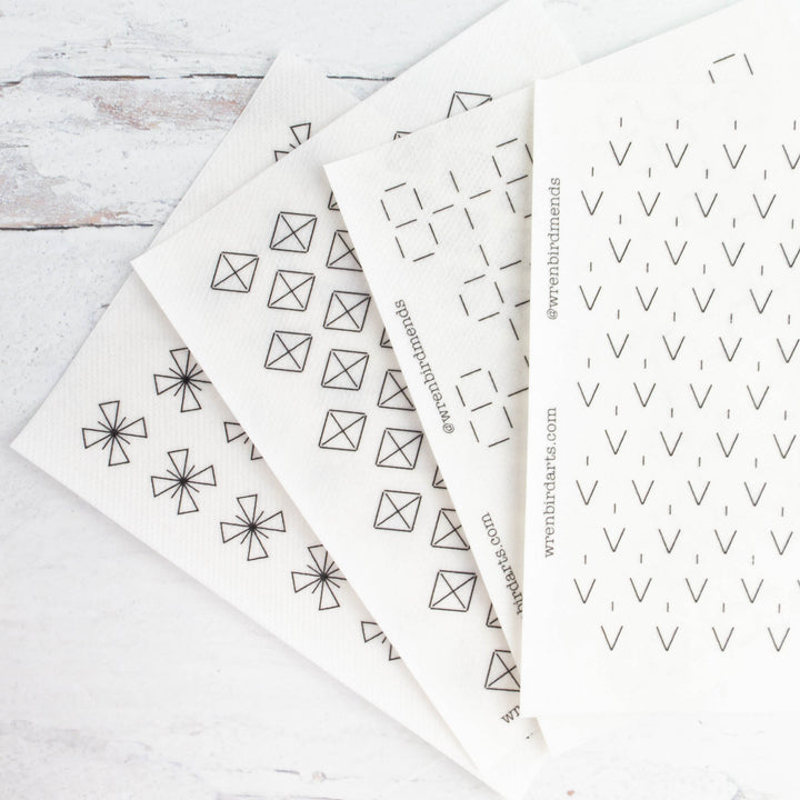 Stick & Stitch Sashiko Mending Patterns - Kraft Brown Set