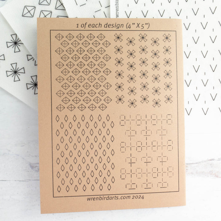 Stick & Stitch Sashiko Mending Patterns - Kraft Brown Set