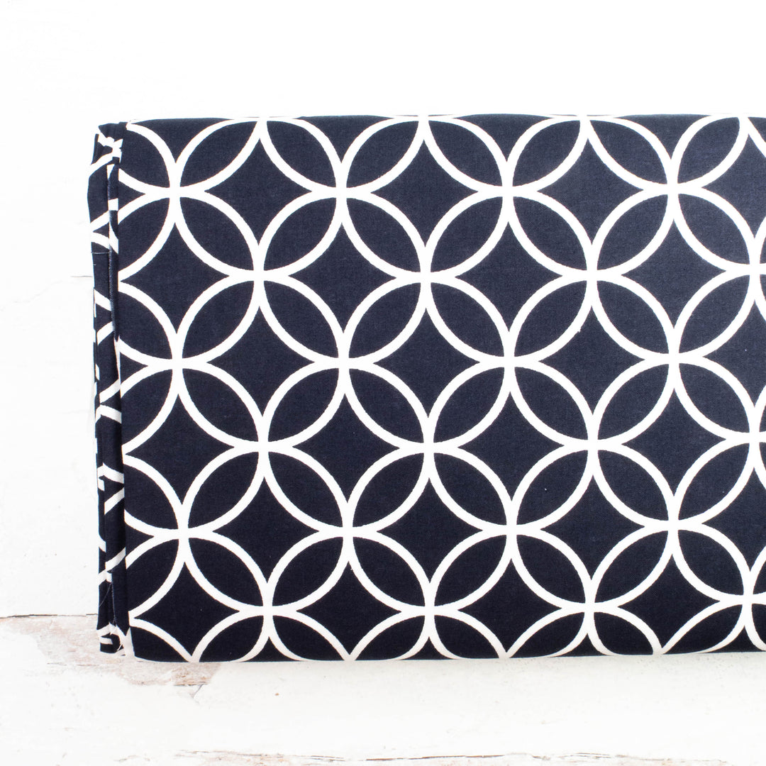 Sevenberry Japanese Cotton Fabric - Bold Shippo Tsunagi on Black (SB610-D12)