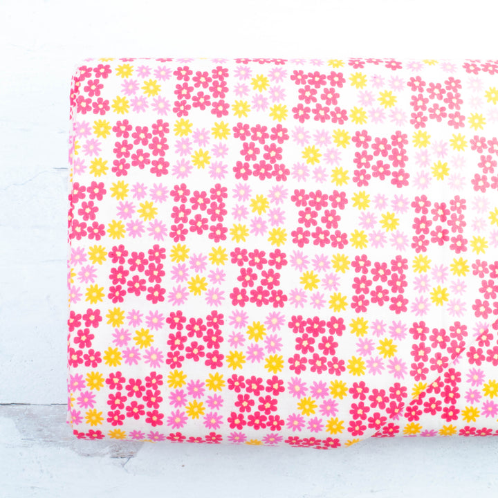Sevenberry Japanese Cotton Fabric - Floral Checkerboard Red/Pink (SB614-D11)