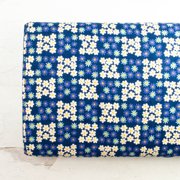 Sevenberry Japanese Cotton Fabric - Floral Checkerboard Blues (SB614-D15)