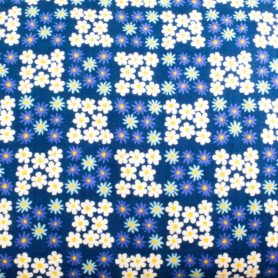 Sevenberry Japanese Cotton Fabric - Floral Checkerboard Blues (SB614-D15)