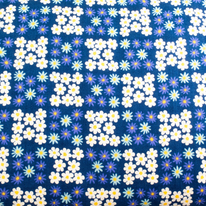 Sevenberry Japanese Cotton Fabric - Floral Checkerboard Blues (SB614-D15)