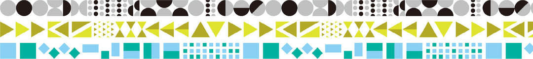 Three rolls of Japanese Washi Tape Collection - mt slim Deco Geometric (3 pack) featuring modern geometric patterns in black, white, yellow, and blue colors, ideal for crafting and needlework projects.