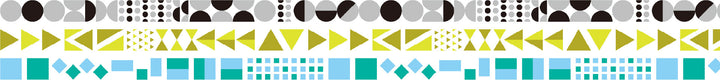 Three rolls of Japanese Washi Tape Collection - mt slim Deco Geometric (3 pack) featuring modern geometric patterns in black, white, yellow, and blue colors, ideal for crafting and needlework projects.