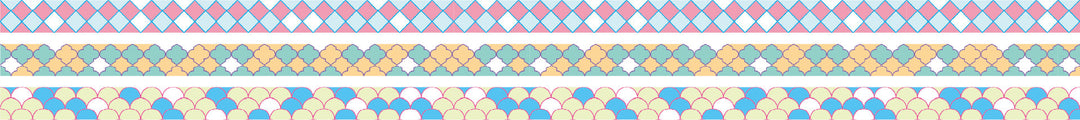 Japanese Washi Tape Collection - mt slim Deco Tile (3 pack) featuring delicate tile and wave patterns in pastel colors, ideal for embellishing modern needlework and Japanese craft projects.