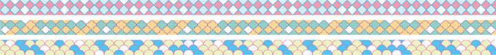 Japanese Washi Tape Collection - mt slim Deco Tile (3 pack) featuring delicate tile and wave patterns in pastel colors, ideal for embellishing modern needlework and Japanese craft projects.