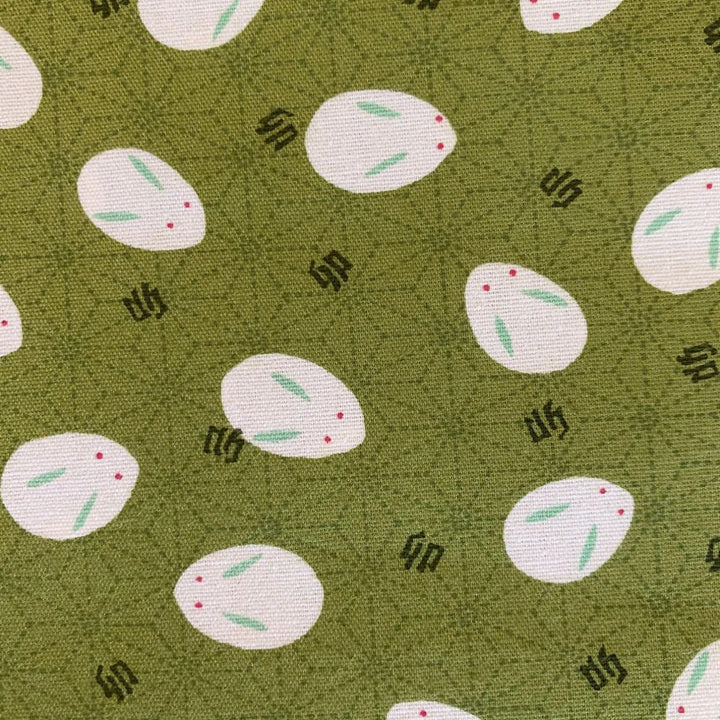 Japanese Cotton Fabric - Slipper Bunnies on Green (Y306031B)