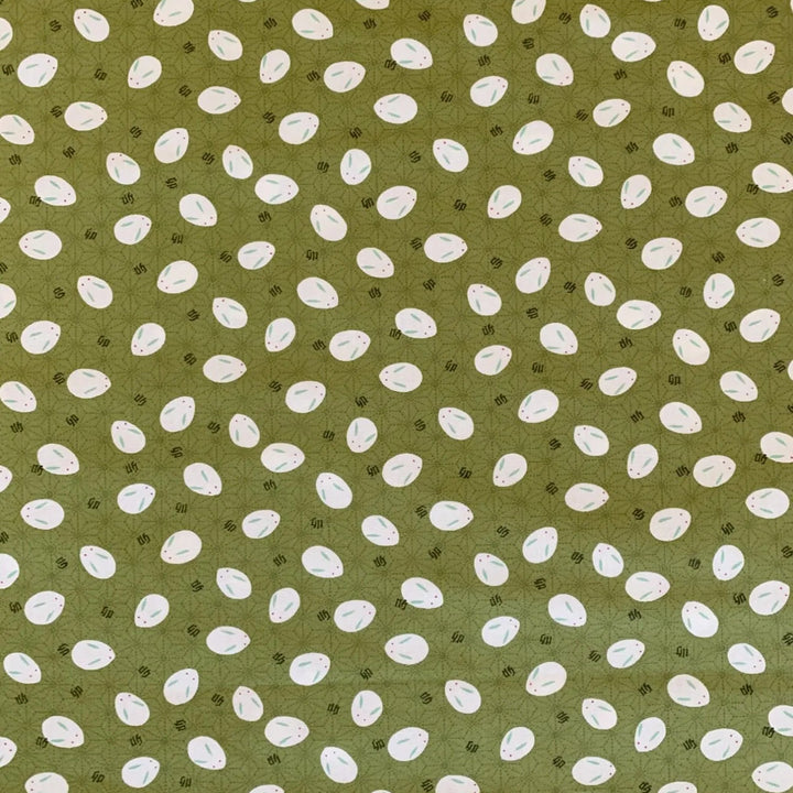 Japanese Cotton Fabric - Slipper Bunnies on Green (Y306031B)