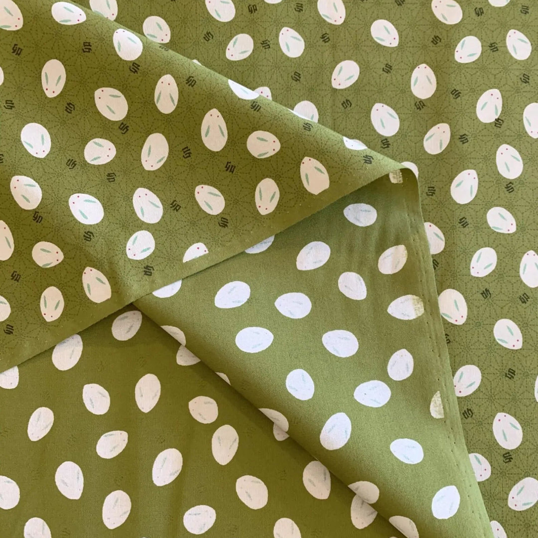 Japanese Cotton Fabric - Slipper Bunnies on Green (Y306031B)