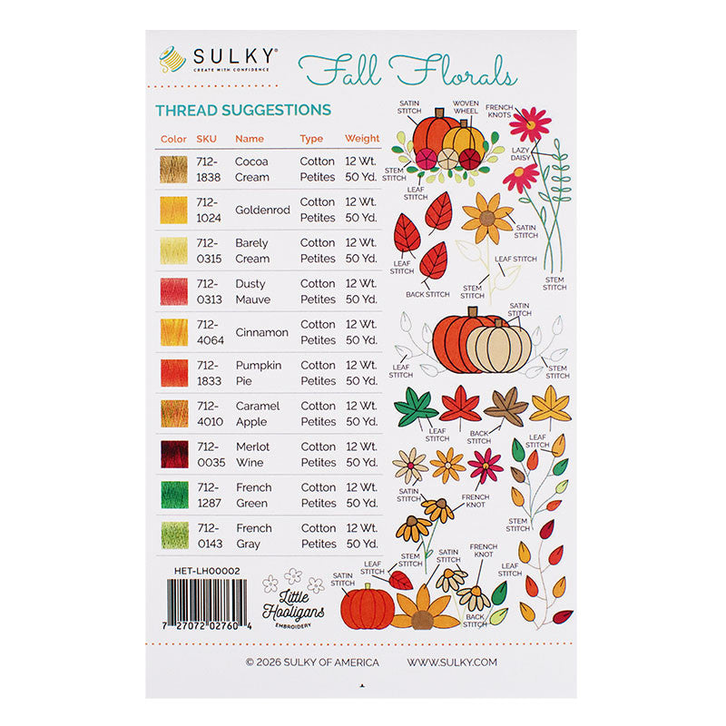 Fall Florals Stick & Stitch Embroidery Patterns & Thread Set