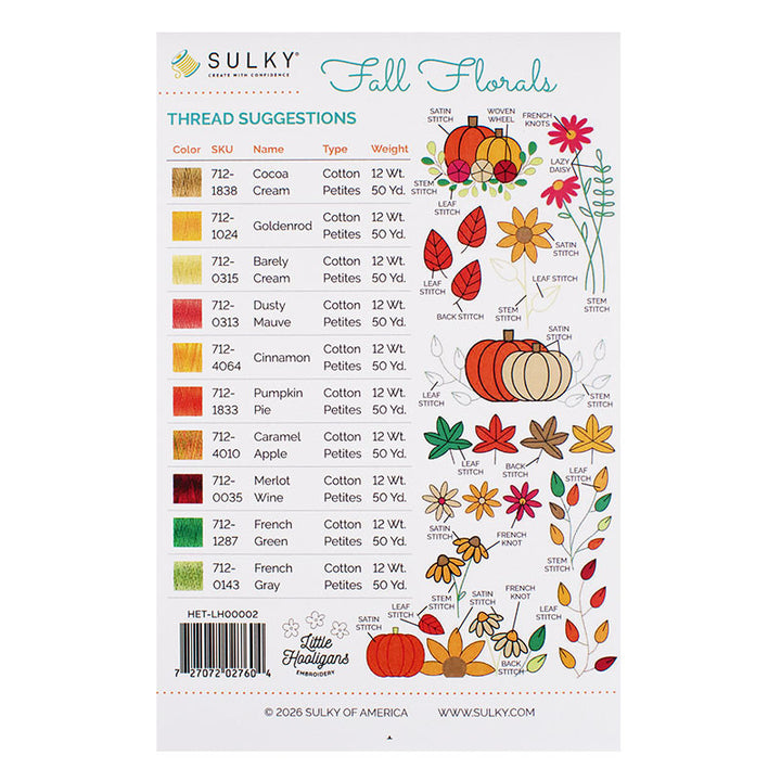 Fall Florals Stick & Stitch Embroidery Patterns & Thread Set