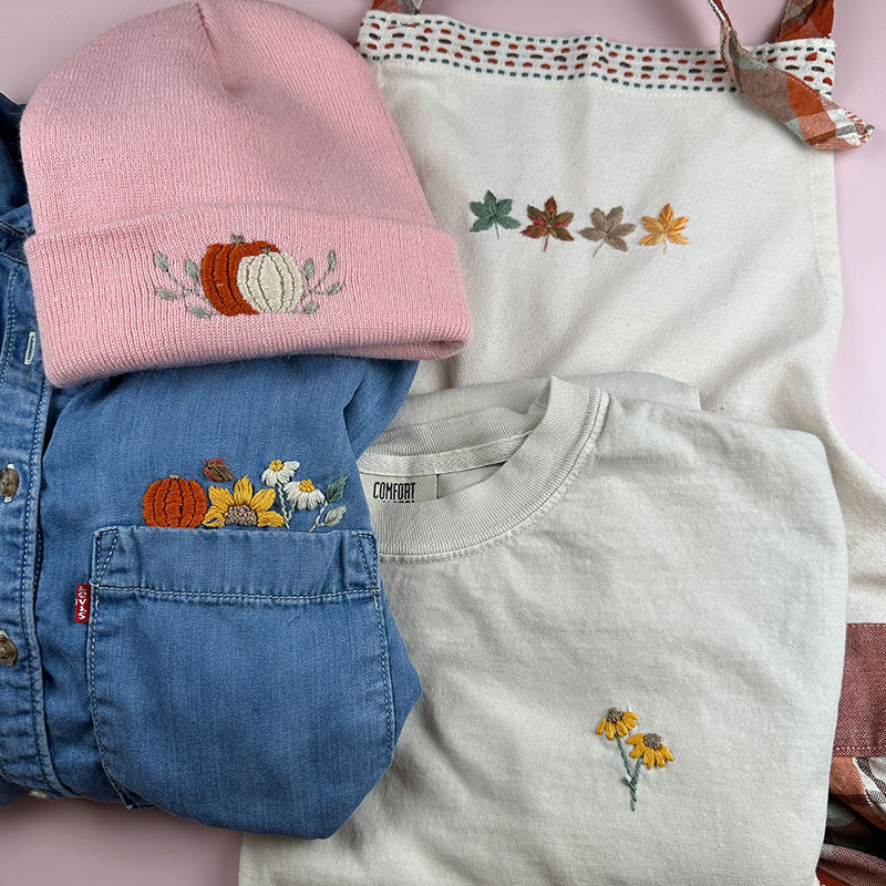 Fall Florals Stick & Stitch Embroidery Patterns & Thread Set