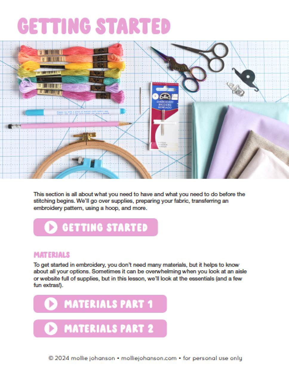 PDF Pattern - Super Cute Intro to Embroidery E-Book & Course