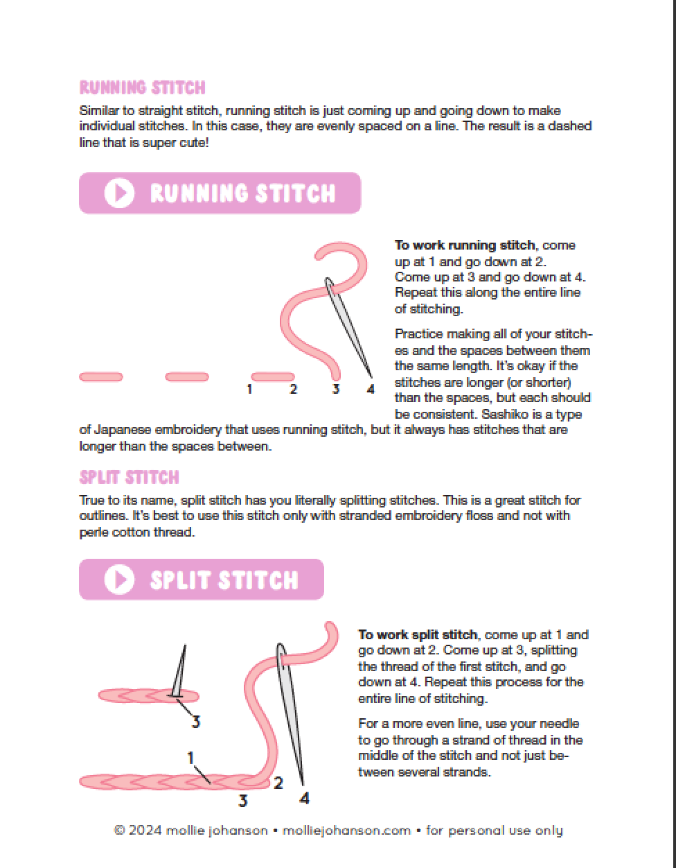 PDF Pattern - Super Cute Intro to Embroidery E-Book & Course