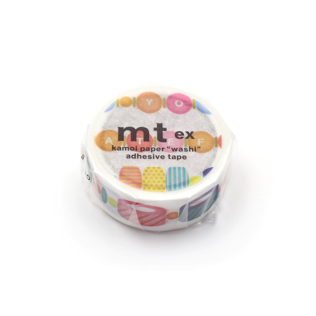 Japanese mt Washi Tape - Thank You featuring colorful beads and letters design on premium Japanese craft stationery tape, ideal for modern needlework and gift wrapping.