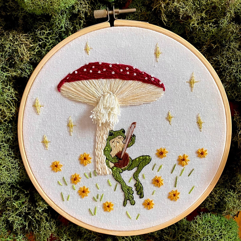 Toadstool Serenade Frog Hand Embroidery Kit