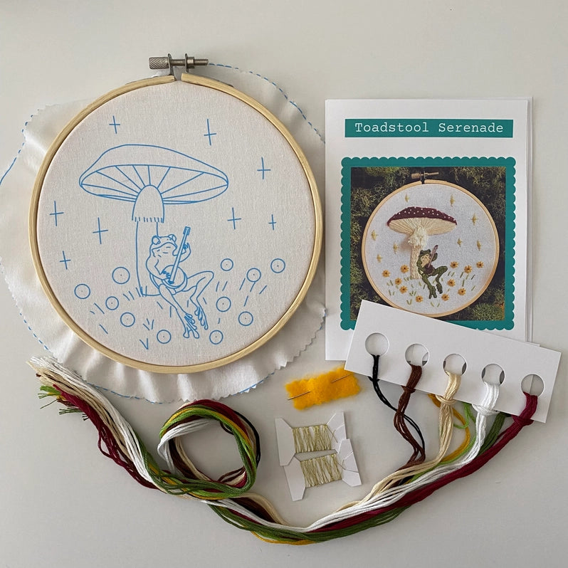 Toadstool Serenade Frog Hand Embroidery Kit