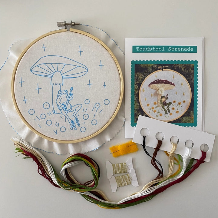 Toadstool Serenade Frog Hand Embroidery Kit