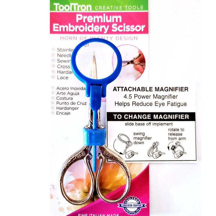 Silver Scroll Embroidery Scissors with Magnifier