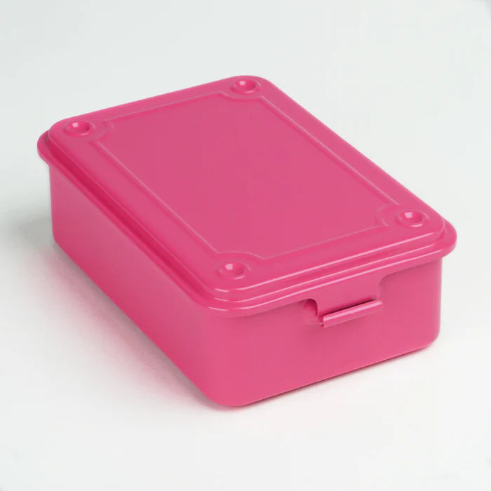 Japanese Steel Storage box with lid in Shocking Pink color on a white background