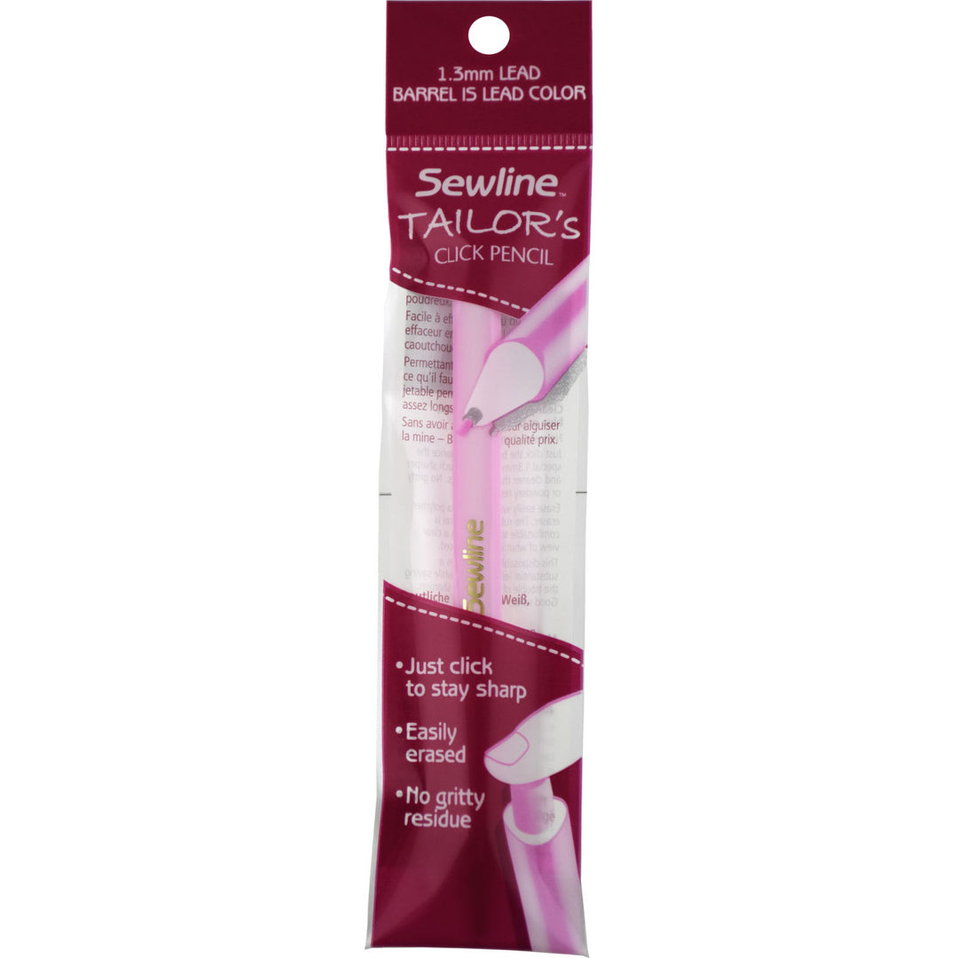 Sewline Fabric Click Pencil in packaging with a Pink barrel pencil
