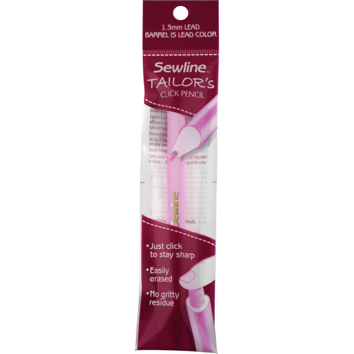 Sewline Fabric Click Pencil in packaging with a Pink barrel pencil