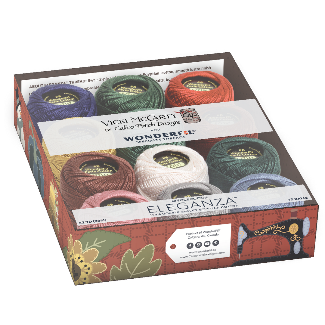 Wonderfil Perle Cotton Set - Vicki McCarty Winter featuring a collection of colorful embroidery threads in a decorative package, ideal for modern needlework and cross stitch projects.