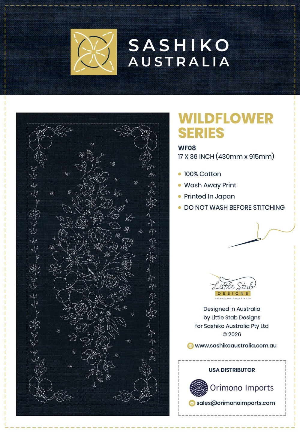 Large Sashiko Panel - Wildflowers (WF08)