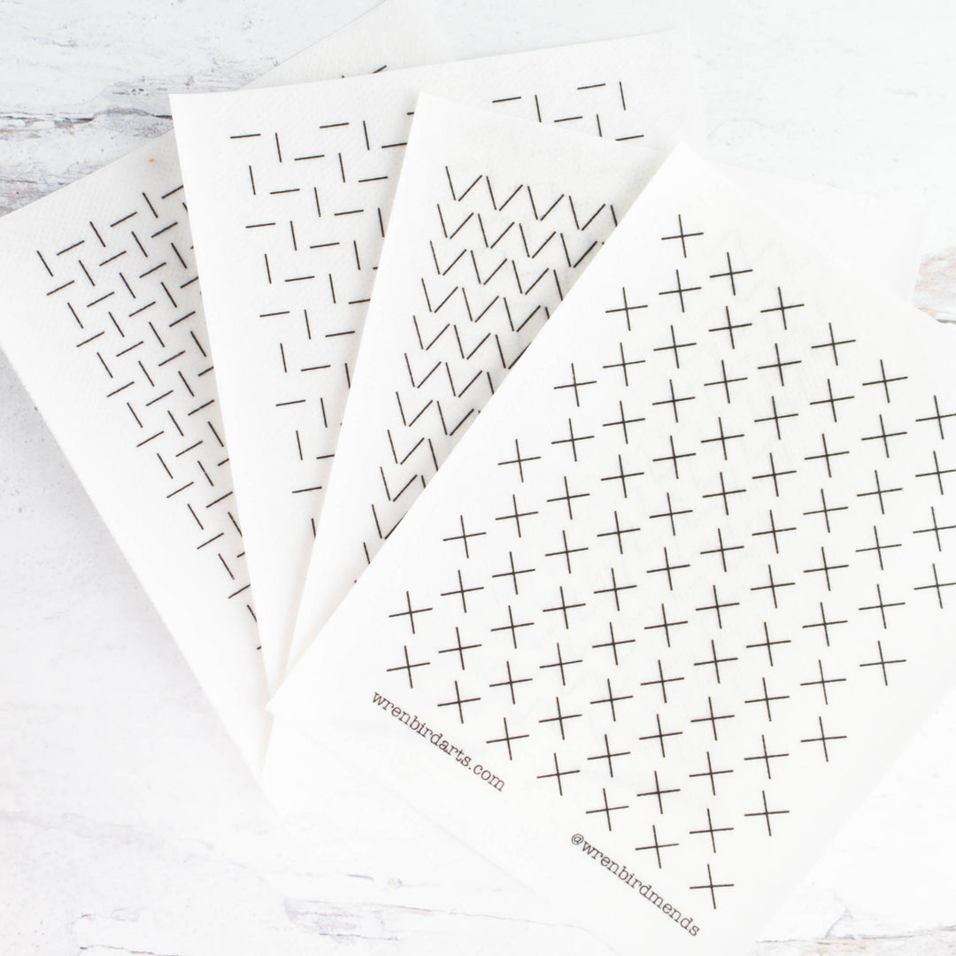 Stick & Stitch Sashiko Mending Patterns - Cream Set