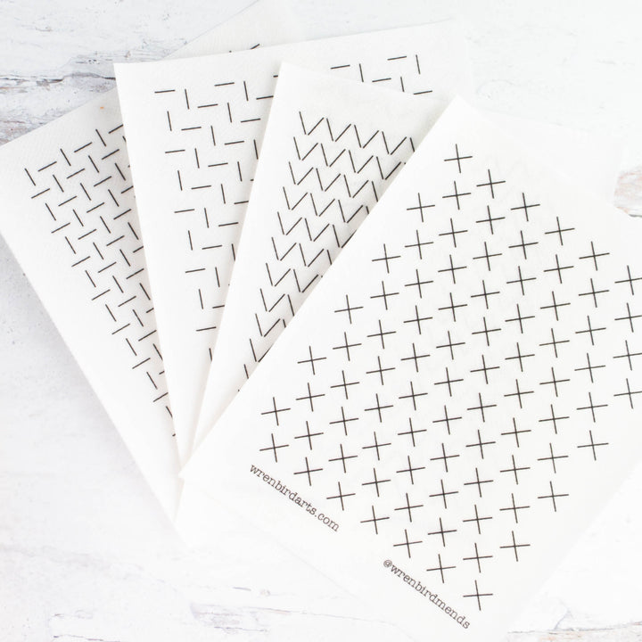 Stick & Stitch Sashiko Mending Patterns - Cream Set