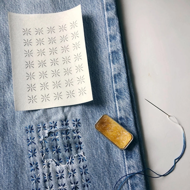 Stick & Stitch Sashiko Mending Patterns - Blue Set