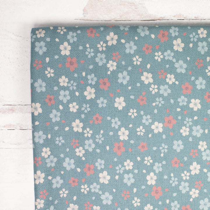 Sevenberry Kasuri : Large Sakura on Teal (SBK218D13)