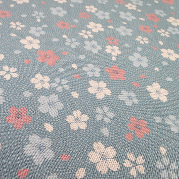 Sevenberry Kasuri : Large Sakura on Teal (SBK218D13)