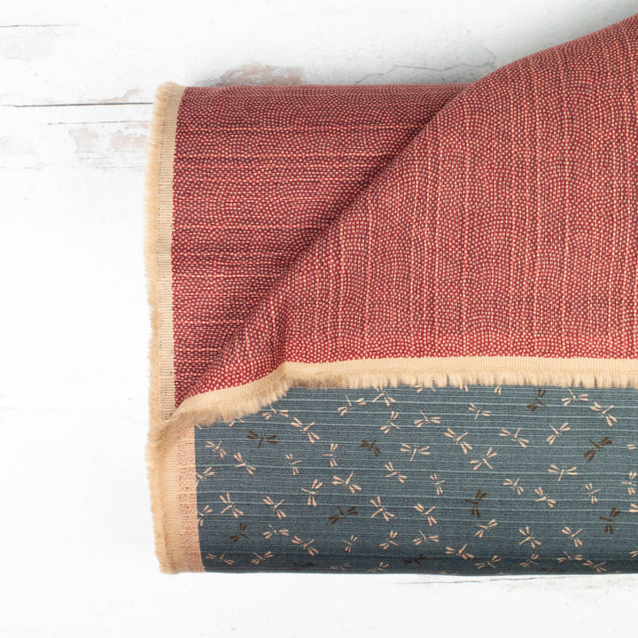 Double-Sided Cotton Dobby Fabric - Blue/Red Dragonflies (SBDS5D24)