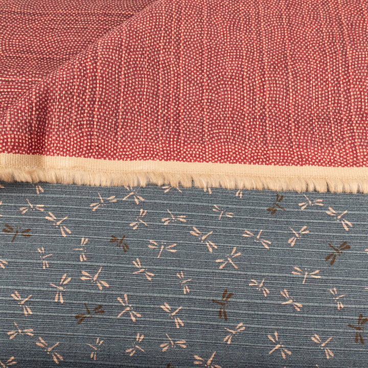 Double-Sided Cotton Dobby Fabric - Blue/Red Dragonflies (SBDS5D24)