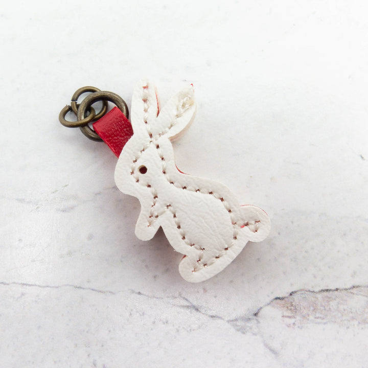 Synthetic Leather Zipper Pull - White Rabbit