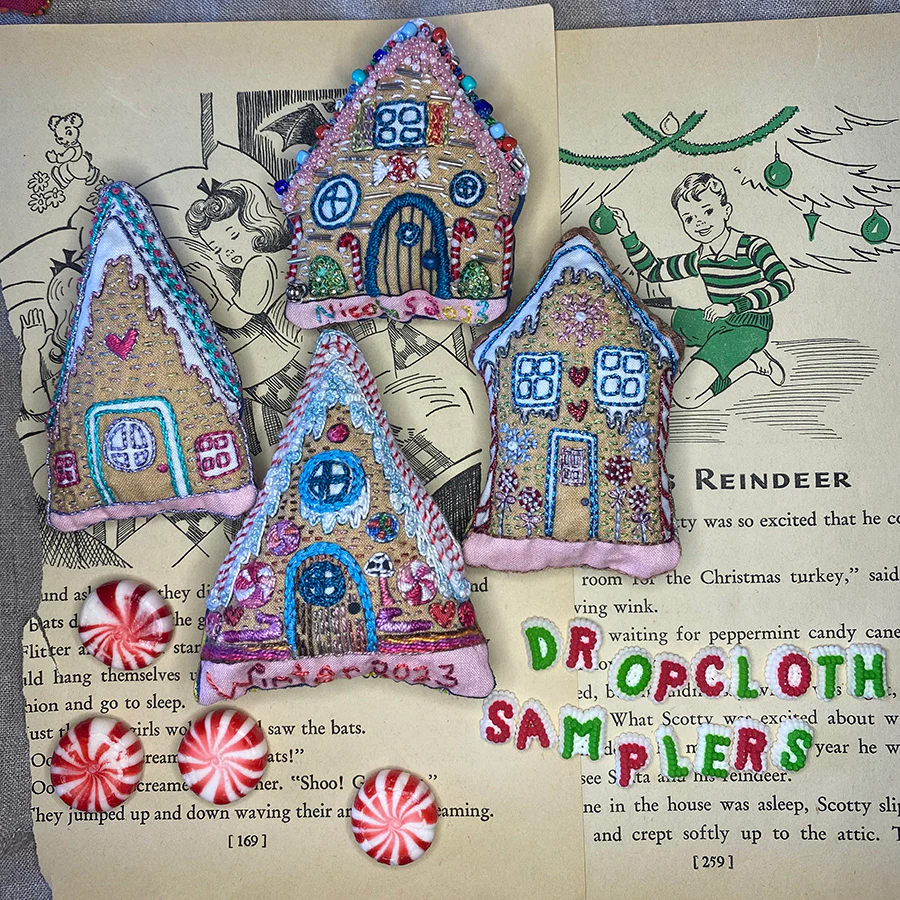 Dropcloth Samplers Gingerbread House Ornaments